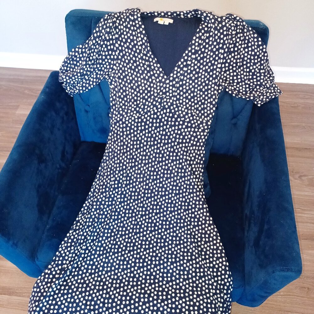 Boden Navy Polka Dot  Midi Tea Dress  Size US 6